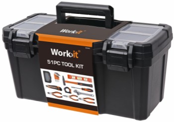 Work>it® værktøjssæt med værktøjskasse og 51 dele